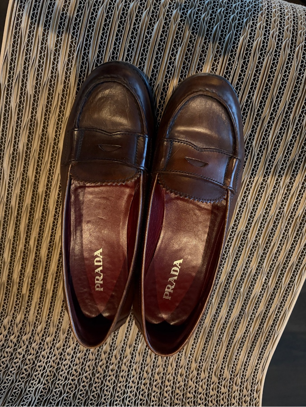 Prada Women’s Dark Brown Leather Penny Loafers